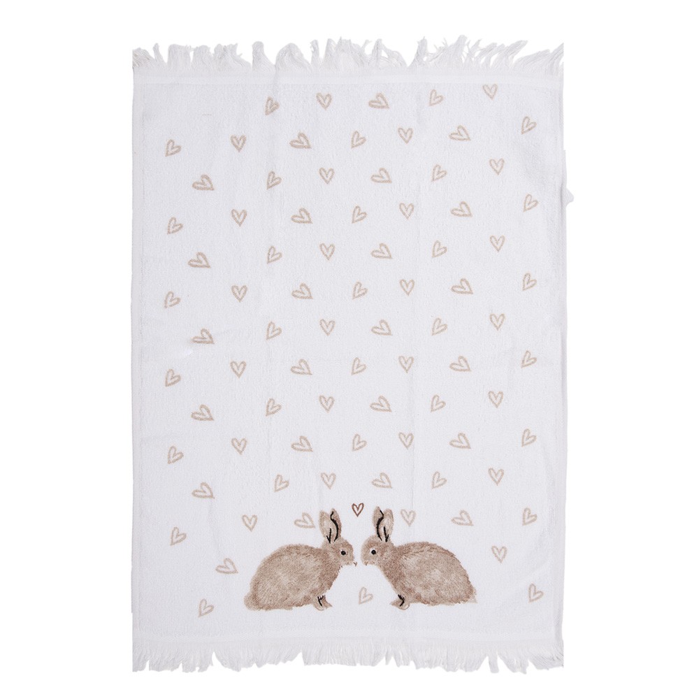 Bílý froté kuchyňský ručník s králíčky a srdíčky Bunnies in Love - 40*66 cm