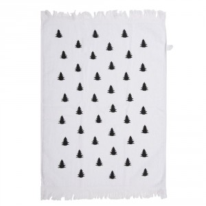 Bílý kuchyňský froté ručník se stromky Black&White X-Mas - 40*66 cm