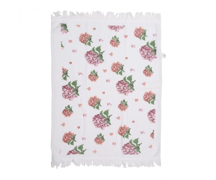 Bílý kuchyňský froté ručník s květy hortenzie Vintage Grace - 40*66 cm