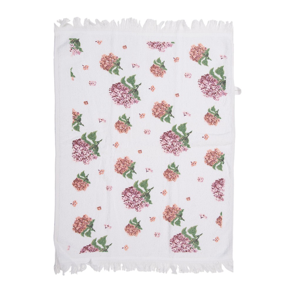 Bílý kuchyňský froté ručník s květy hortenzie Vintage Grace  - 40*66 cm Clayre & Eef