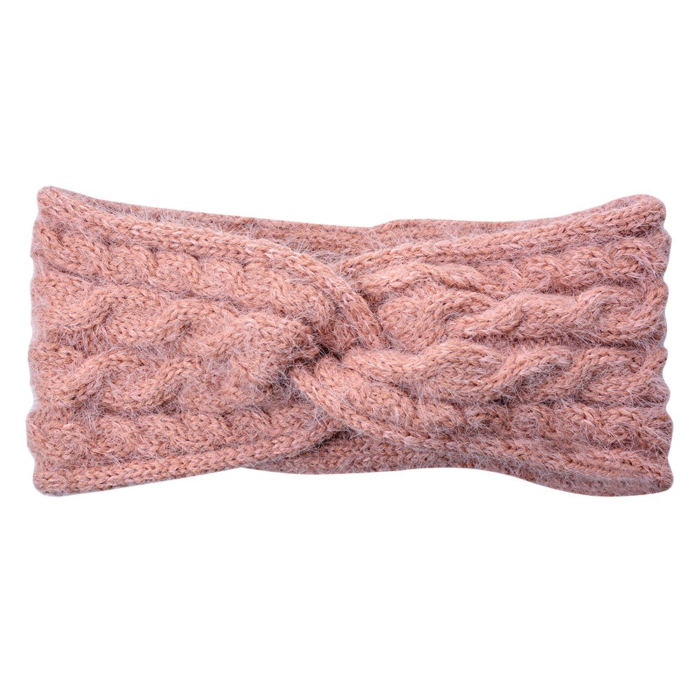 Růžová dámská zimní čelenka - 10*22 cm Clayre & Eef