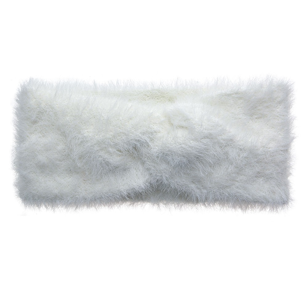 Bílá dámská chlupatá zimní čelenka - 10*22 cm Clayre & Eef