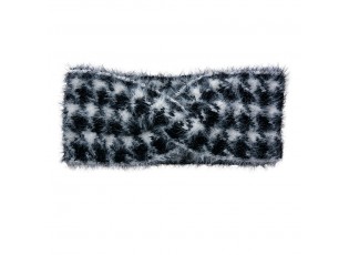 Bílo-černá károvaná dámská chlupatá zimní čelenka - 10*22 cm