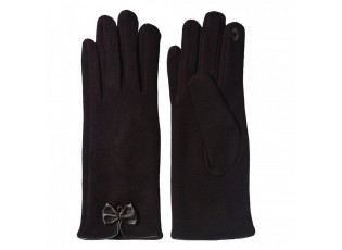 Hnědé zimní dámské rukavice s mašličkou - 8*24 cm