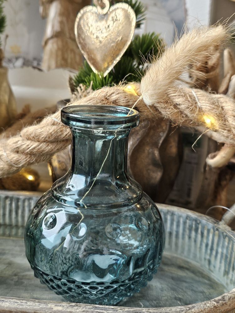 Modrá skleněná dekorační vázička / svícen Tillia - Ø 8*11 cm