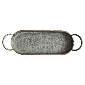 Zinkový antik plechový oválný podnos s uchy Vivvi - 41*14*8 cm