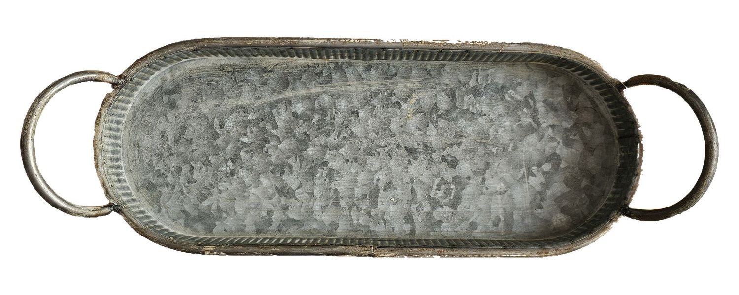 Zinkový antik plechový oválný podnos s uchy Vivvi - 41*14*8 cm