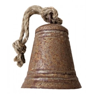 Rezavý antik plechový zvonek se šňůrkou - Ø 7*10 / 20 cm