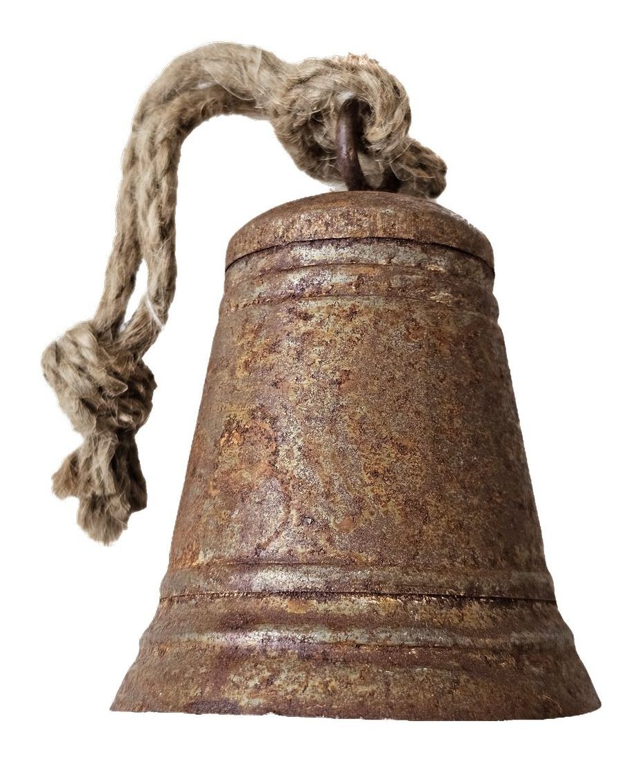 Rezavý antik plechový zvonek se šňůrkou - Ø 7*10 / 20 cm