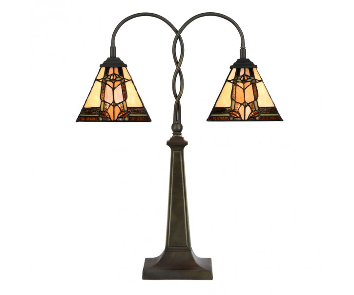 Béžovo-hnědá stolní lampa tiffany Bernadette I - 48*66 cm E27/max 2*40W Clayre & Eef