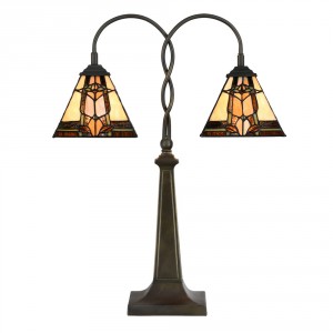 Béžovo-hnědá stolní lampa tiffany Bernadette I - 48*66 cm E27/max 2*40W