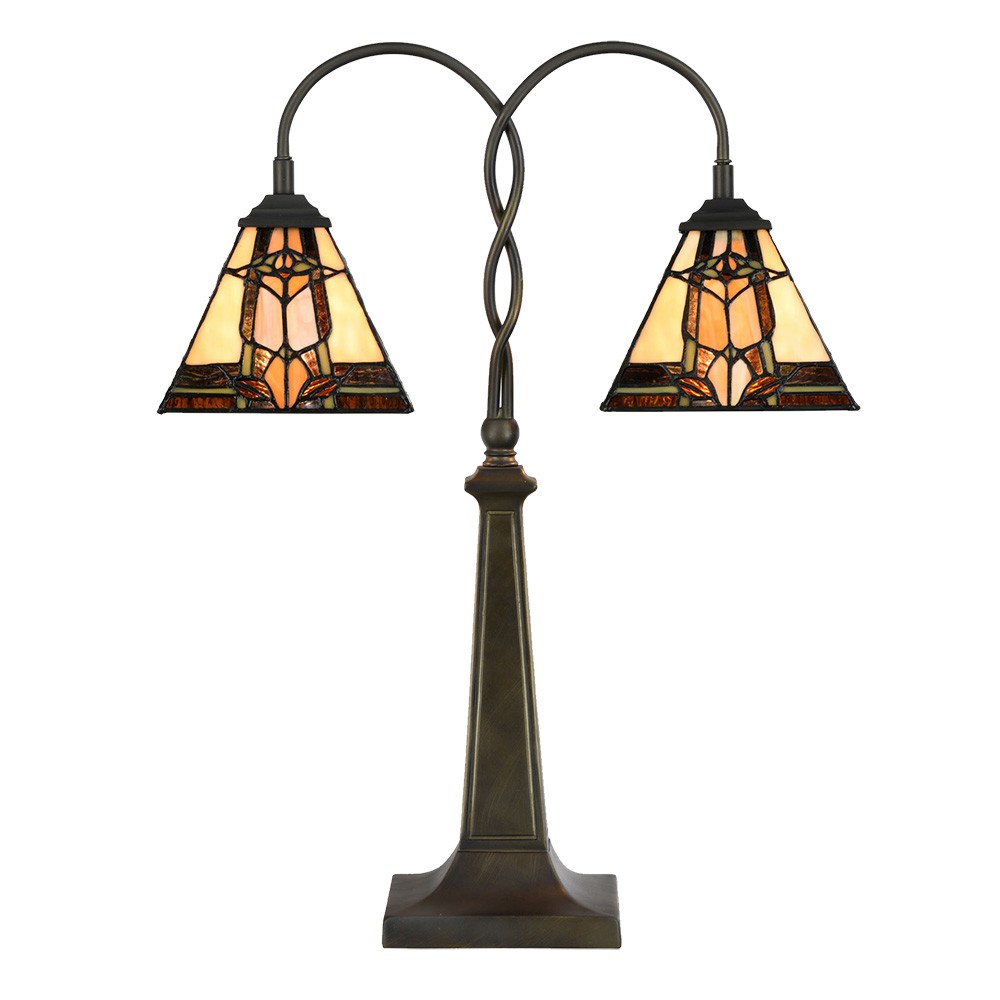 Béžovo-hnědá stolní lampa tiffany Bernadette I - 48*19*66 cm E27/ 2*40W