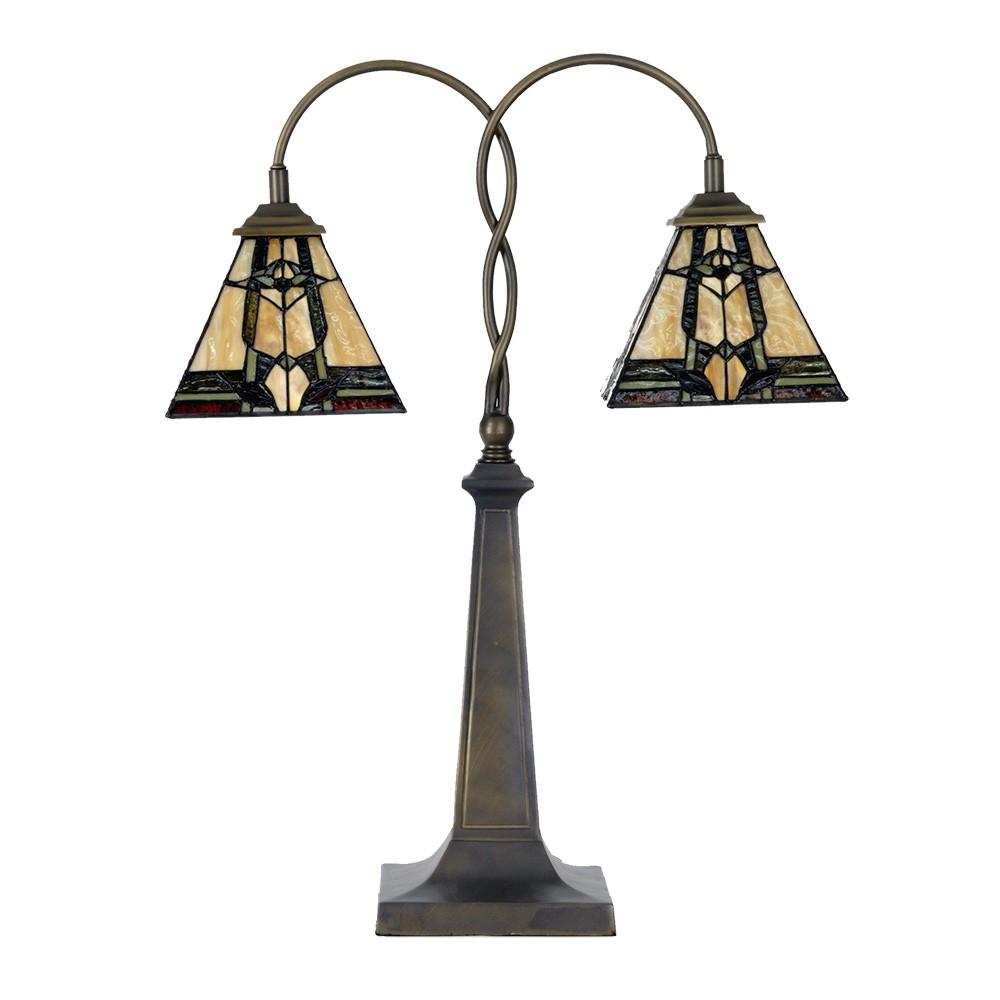 Béžovo-hnědá stolní lampa tiffany Bernadette I - 48*19*66 cm E27/ 2*40W