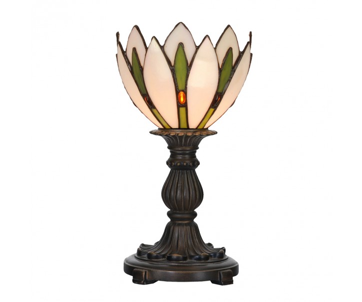 Bílo-hnědá stolní lampa tiffany Gemmnia - Ø 18*30 cm E14/ 1*25W Clayre & Eef