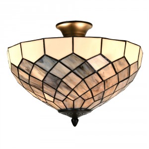 Bílo-šedá stropní lampa Tiffany Paulette - Ø 41*24 cm E14/ 2*40W