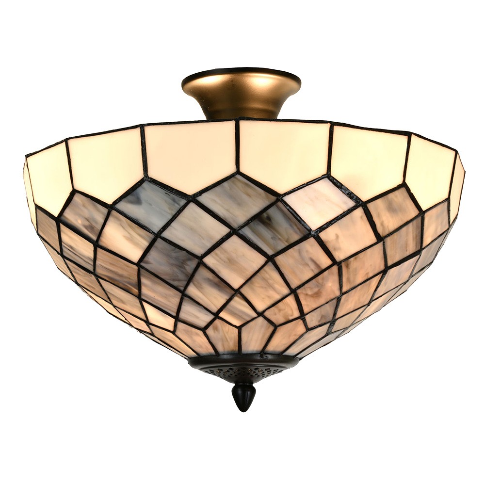 Bílo-šedá stropní lampa Tiffany Paulette - Ø 41*24 cm E14/ 2*40W
