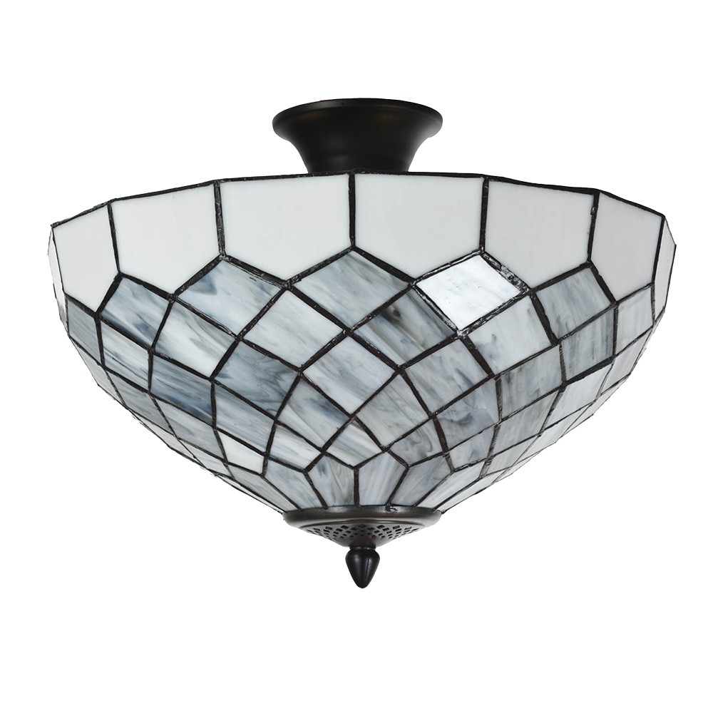 Bílo-šedá stropní lampa Tiffany Paulette - Ø 41*24 cm E14/ 2*40W