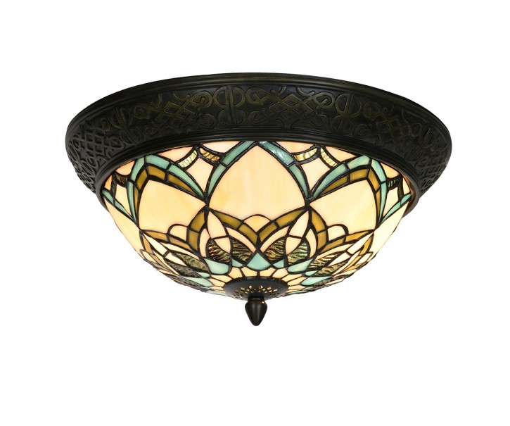 Béžovo-hnědá stropní lampa Tiffany Delafosse - Ø 37*19 cm E14/ 2*40W Clayre & Eef