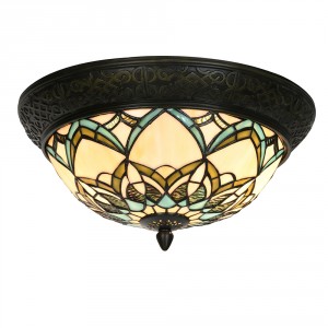 Béžovo-hnědá stropní lampa Tiffany Delafosse - Ø 37*19 cm E14/ 2*40W