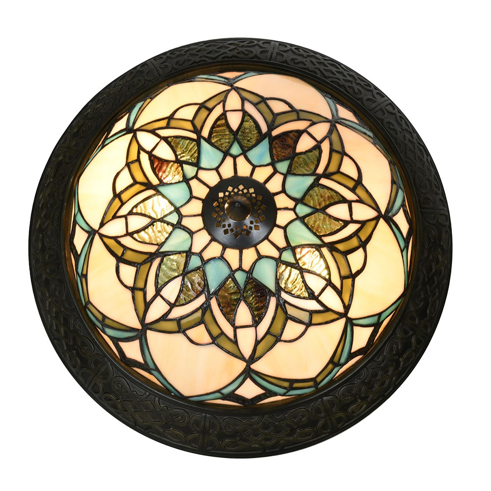 Béžovo-hnědá stropní lampa Tiffany Delafosse - Ø 37*19 cm E14/ 2*40W