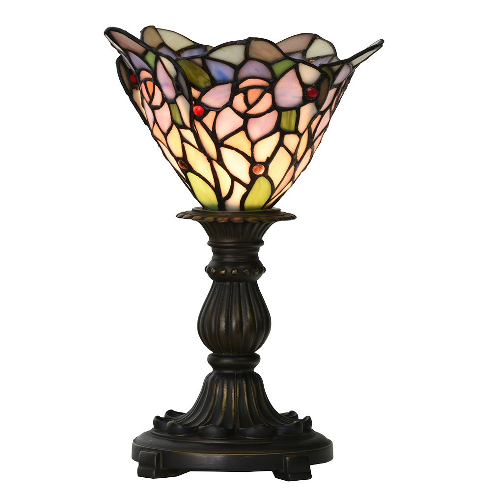 Růžovo-fialová stolní lampa Tiffany ve tvaru květu - Ø 20*30 cm E14/max 1*25W Clayre & Eef
