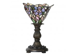 Růžovo-fialová stolní lampa Tiffany ve tvaru květu - Ø 20*30 cm E14/max 1*25W