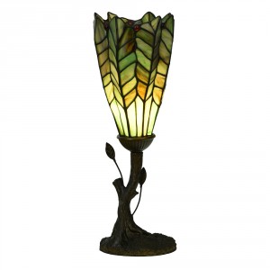 Zelená stolní lampa Tiffany ve tvaru květu - Ø 15*42 cm E14/max 1*25W
