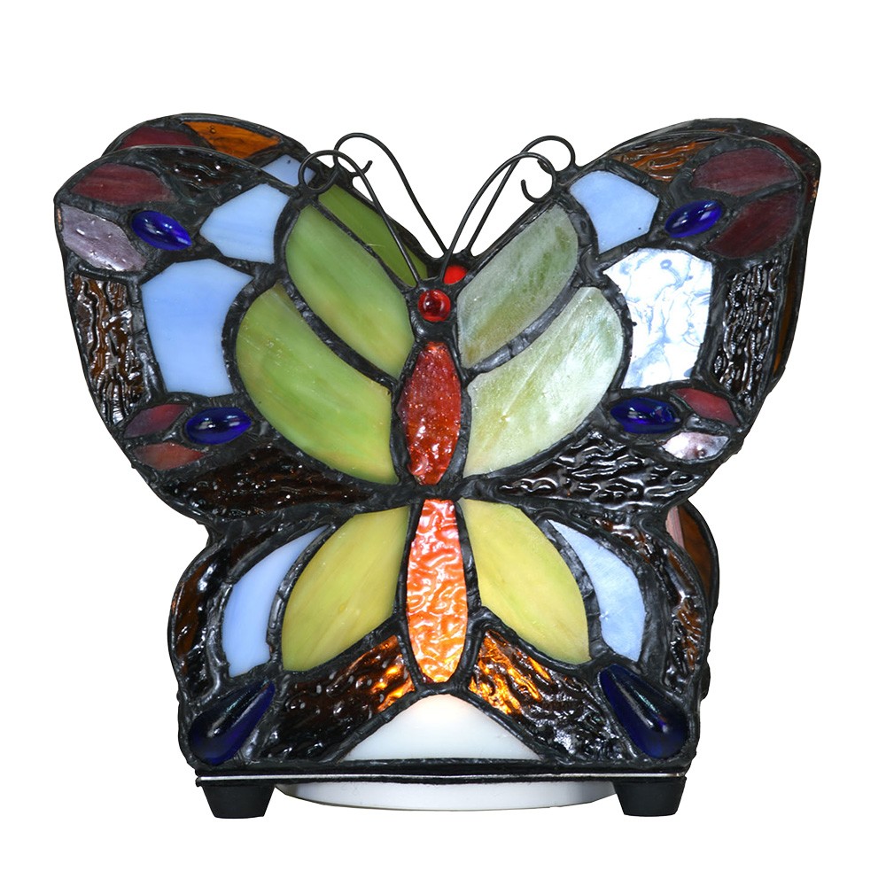 Barevná stolní lampa Tiffany ve tvaru motýla Butterfly - 15*8*13 cm (LED) Clayre & Eef