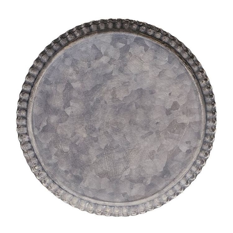 Levně Zinkový antik plechový kulatý dekorační podnos Dorié - Ø 19*1 cm 15M10227