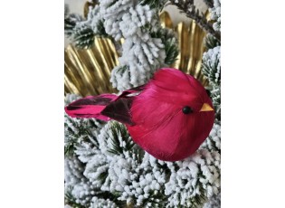 Tmavě růžový dekorativní ptáček na skřipci M - 5,5*13*7 cm