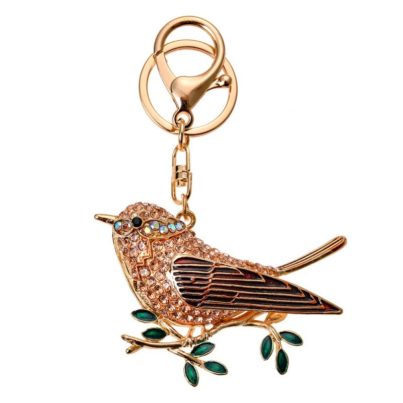 Zlatý kovový přívěsek na klíče ptáček Bird na větvičce Clayre & Eef