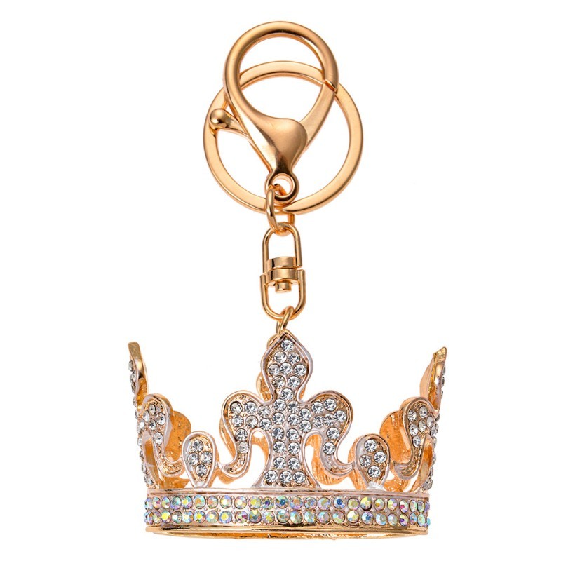 Zlatý kovový přívěsek na klíče koruna Crown s kamínky Clayre & Eef