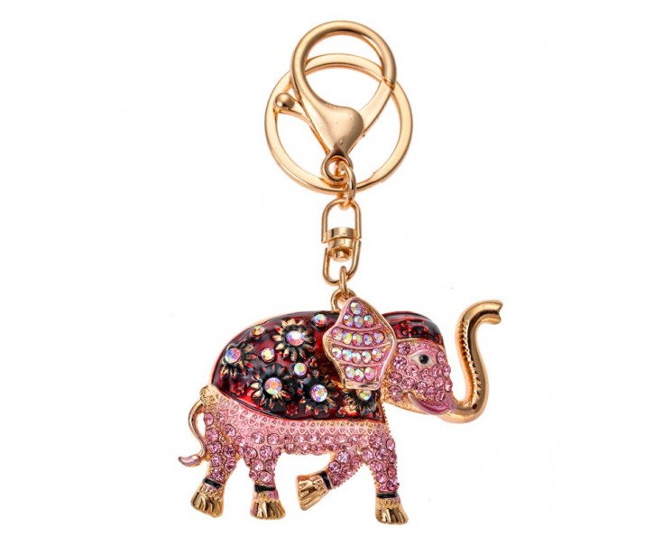 Zlatý kovový přívěsek na klíče slon Elephant s kamínky