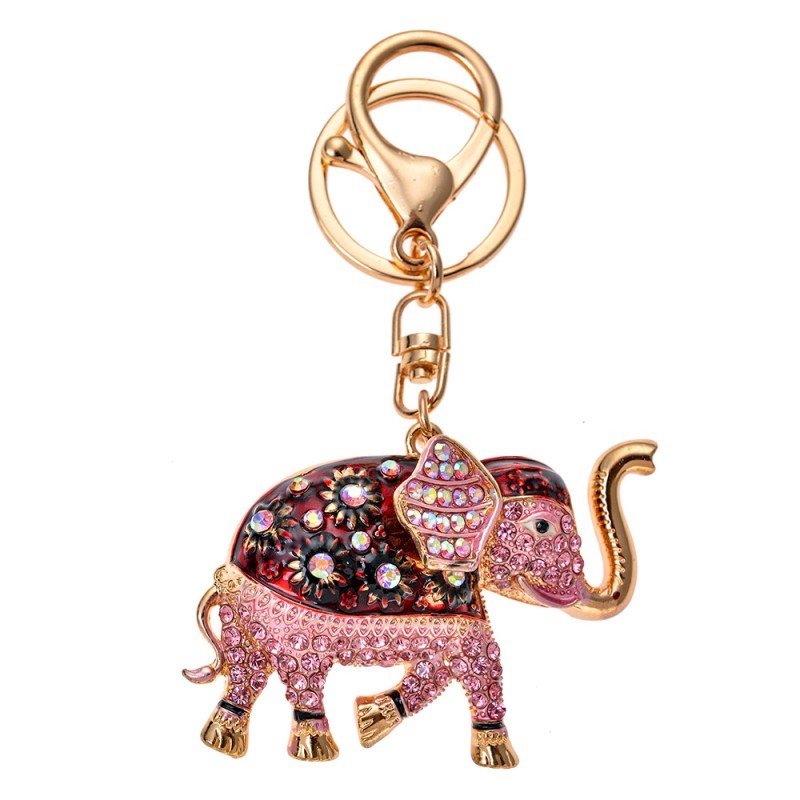 Zlatý kovový přívěsek na klíče slon Elephant s kamínky Clayre & Eef
