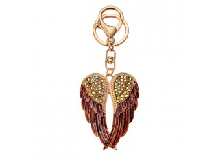 Zlatý kovový přívěsek na klíče andělská křídla s barevnými kamínky