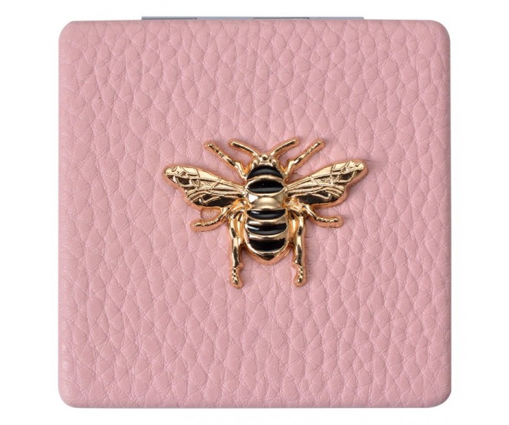 Růžové příruční zrcátko do kabelky se včelkou - 6*6 cm