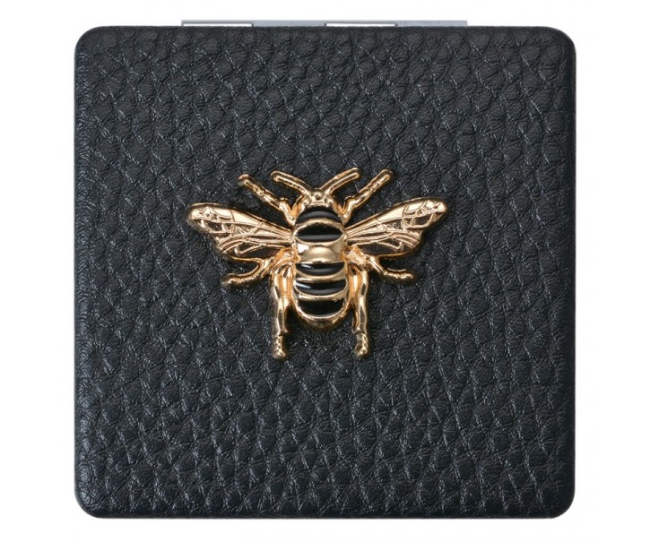 Černé příruční zrcátko do kabelky se včelkou - 6*6 cm