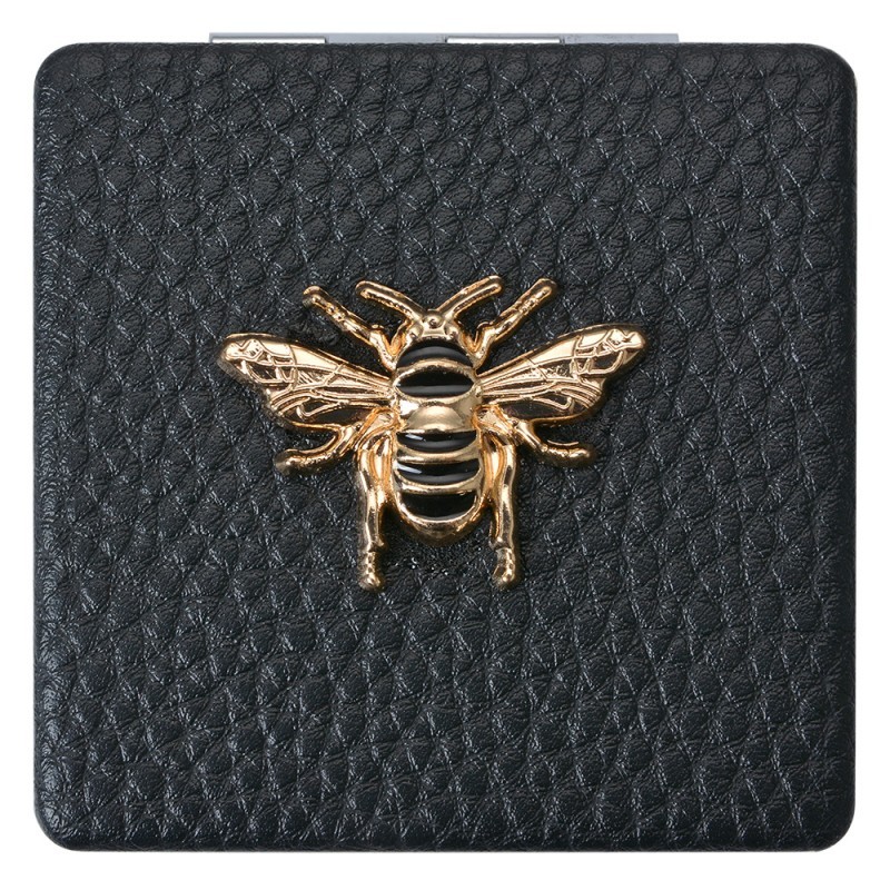Levně Černé příruční zrcátko do kabelky se včelkou - 6*6 cm JZSP0007Z