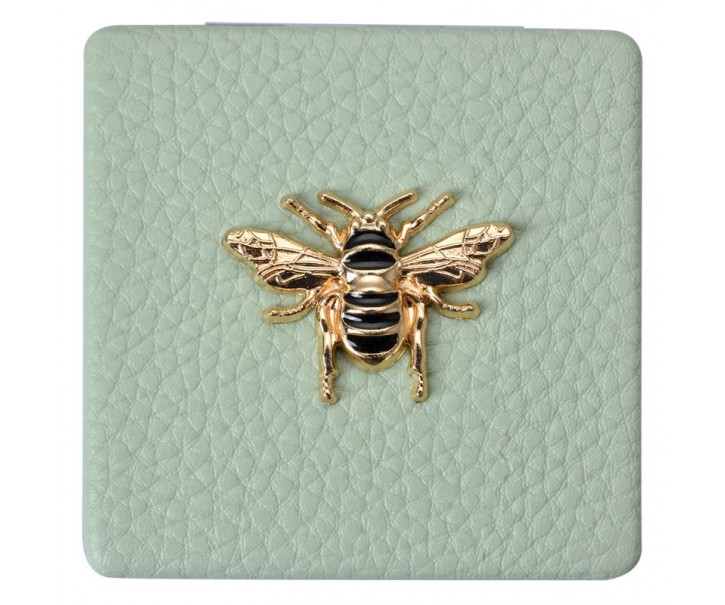 Zelené příruční zrcátko do kabelky se včelkou - 6*6 cm