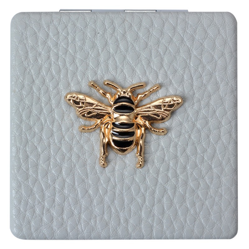 Levně Šedé příruční zrcátko do kabelky se včelkou - 6*6 cm JZSP0007G