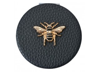 Černé příruční zrcátko do kabelky se včelkou - Ø 6 cm