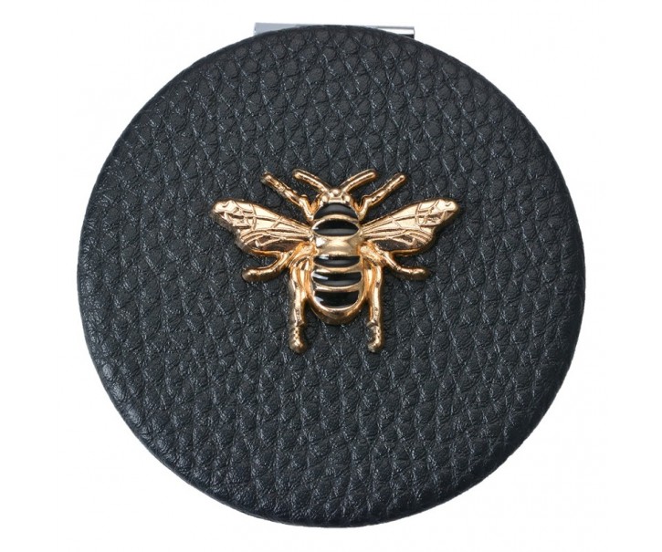 Černé příruční zrcátko do kabelky se včelkou - Ø 6 cm
