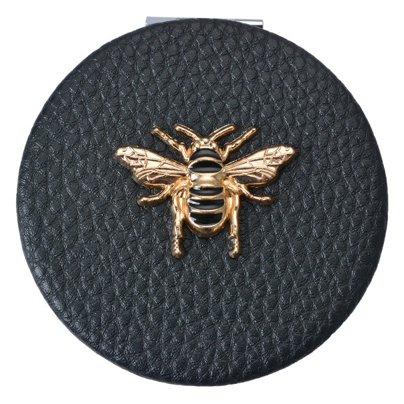 Černé příruční zrcátko do kabelky se včelkou - Ø 6 cm Clayre & Eef