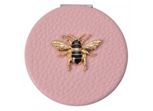 Růžové příruční zrcátko do kabelky se včelkou - Ø 6 cm