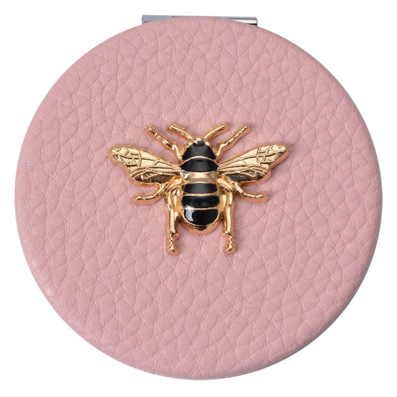 Růžové příruční zrcátko do kabelky se včelkou - Ø 6 cm Clayre & Eef