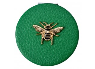 Zelené příruční zrcátko do kabelky se včelkou - Ø 6 cm