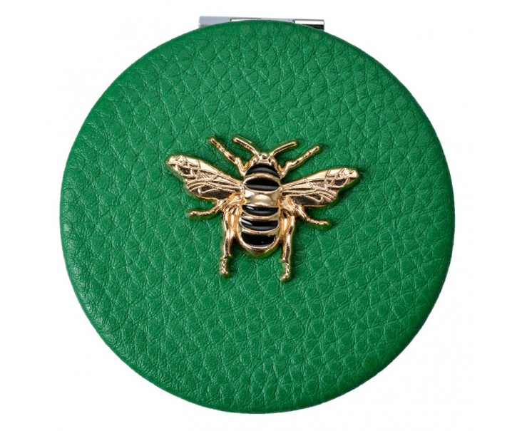 Zelené příruční zrcátko do kabelky se včelkou - Ø 6 cm