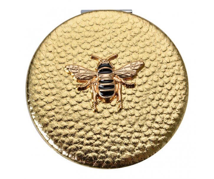 Zlaté příruční zrcátko do kabelky se včelkou - Ø 6 cm