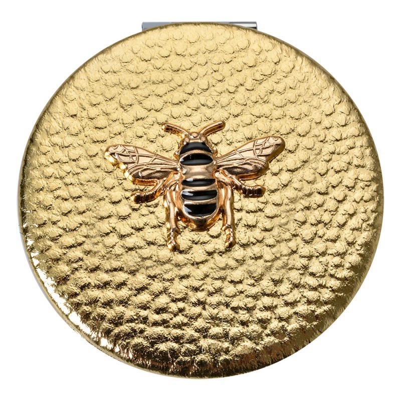 Zlaté příruční zrcátko do kabelky se včelkou - Ø 6 cm Clayre & Eef