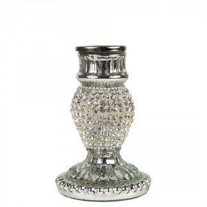 Stříbrný skleněný svícen s kamínky Rhinestone silver S - 10 cm